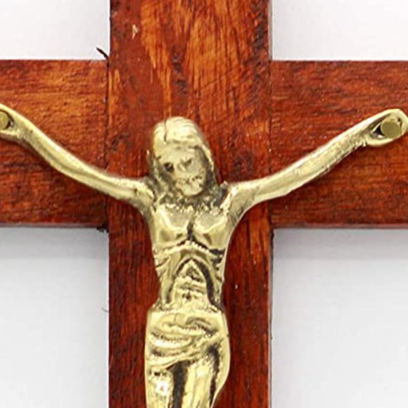 set of 2, 6" Handmade Wood and Brass Jesus Christ Crucifix cross. - Picture 3 of 3